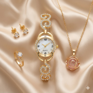 طقم ساعة وإكسسوارات نسائية فاخرة